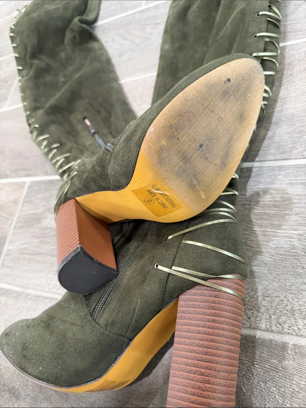 Chase + Chloe Olive Suede Over-the-Knee Lace-Up Block Heel Boots